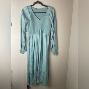 Zilcremo Elegant Blue Long Sleeve Dress Boho Size XL